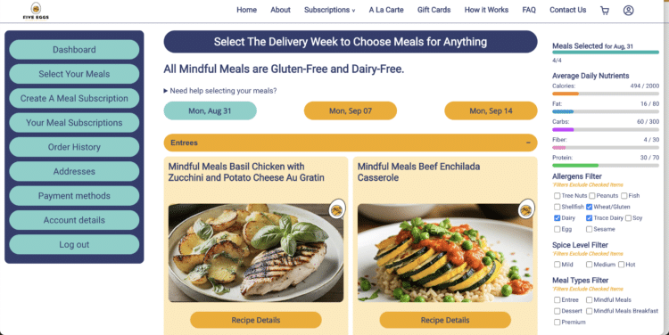 Five Eggs Meals WordPress Website Homepage